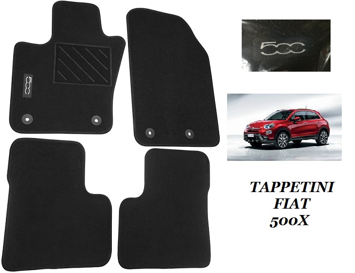 Tappetini in Moquette Nera 4 bottoni con Logo Originali Fiat Punto