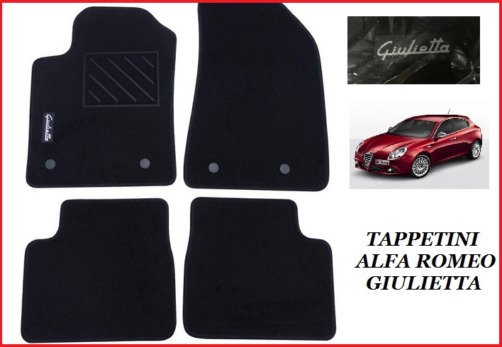 Set 4 Tappetini Stoffa Nero Originali Alfa Romeo Giulietta con Logo 71807921